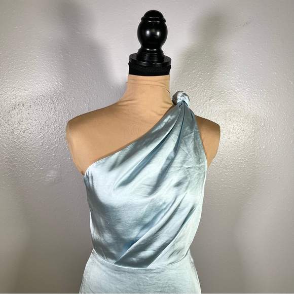Baby Blue satin one shoulder open back long gown S wedding guest gala formal - Picture 8 of 15